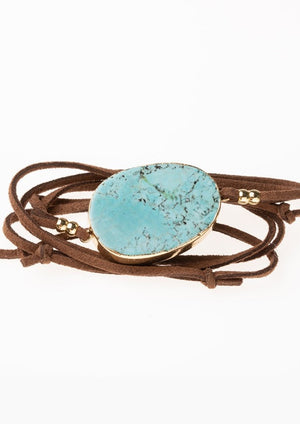 Suede/Stone Wrap in Turquoise/Gold