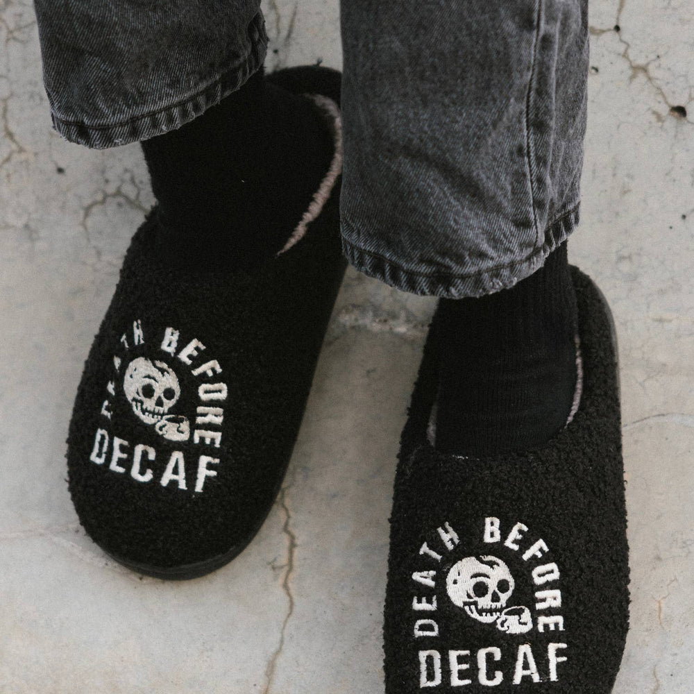 Death Before Decaf Coffee Comfy Fleece Slippers