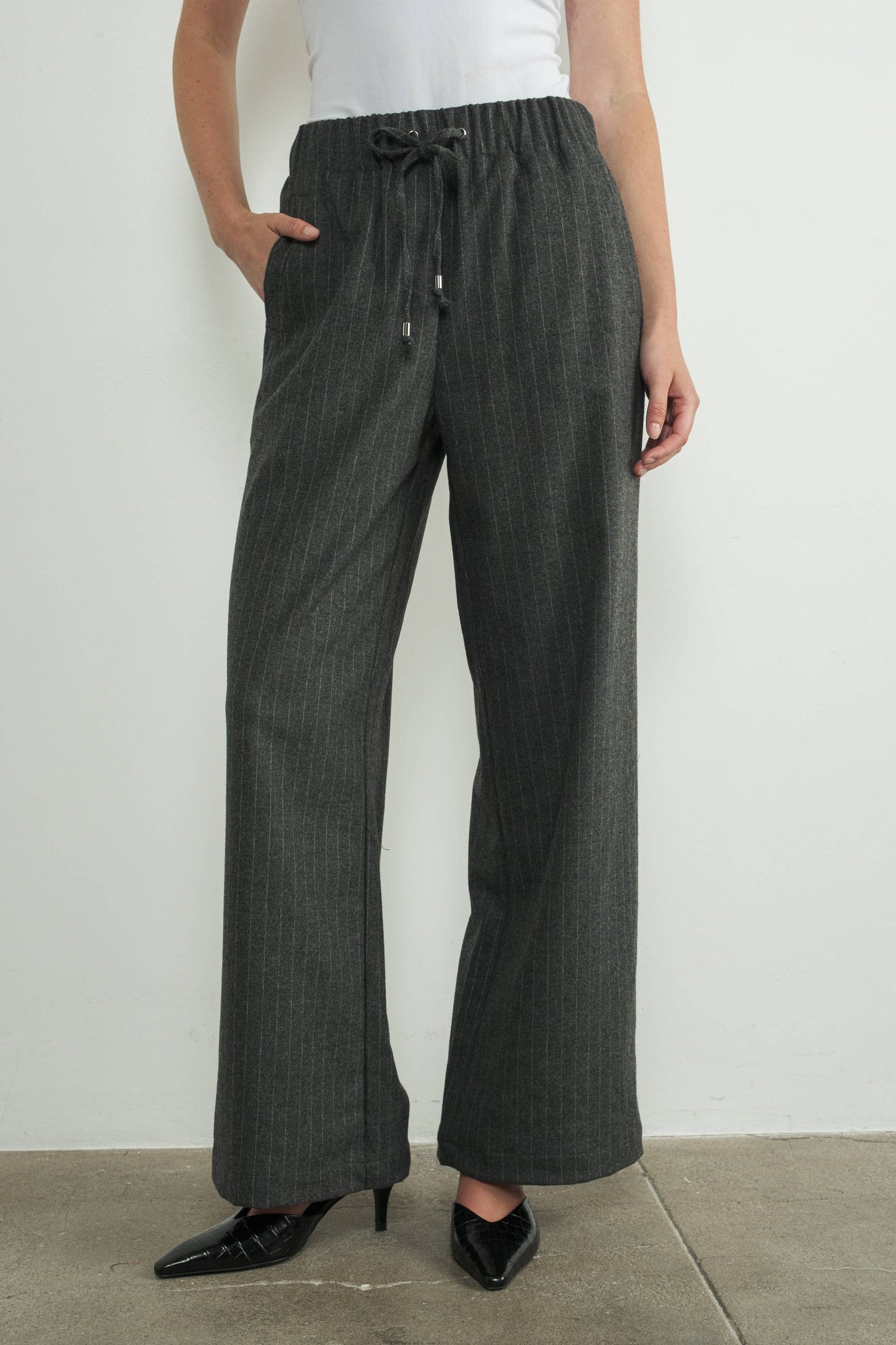 Pin-stripe Waist Elastic Tailored Pants