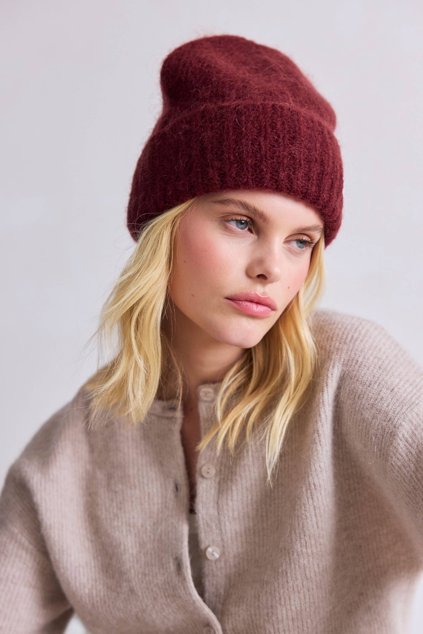 The Mohair Beanie - Cherry Burgundy