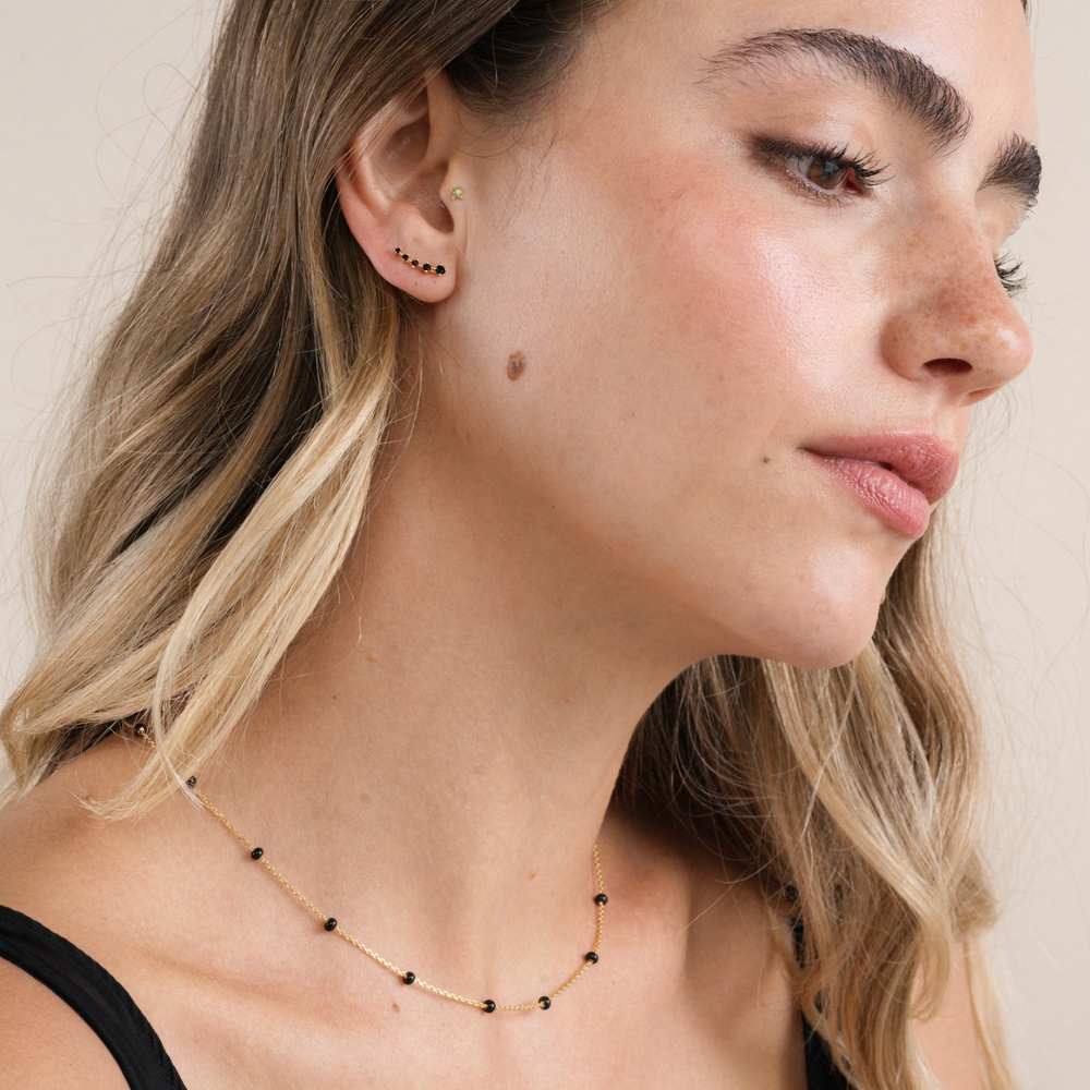 Crawler - Black CZ - Gold Earrings