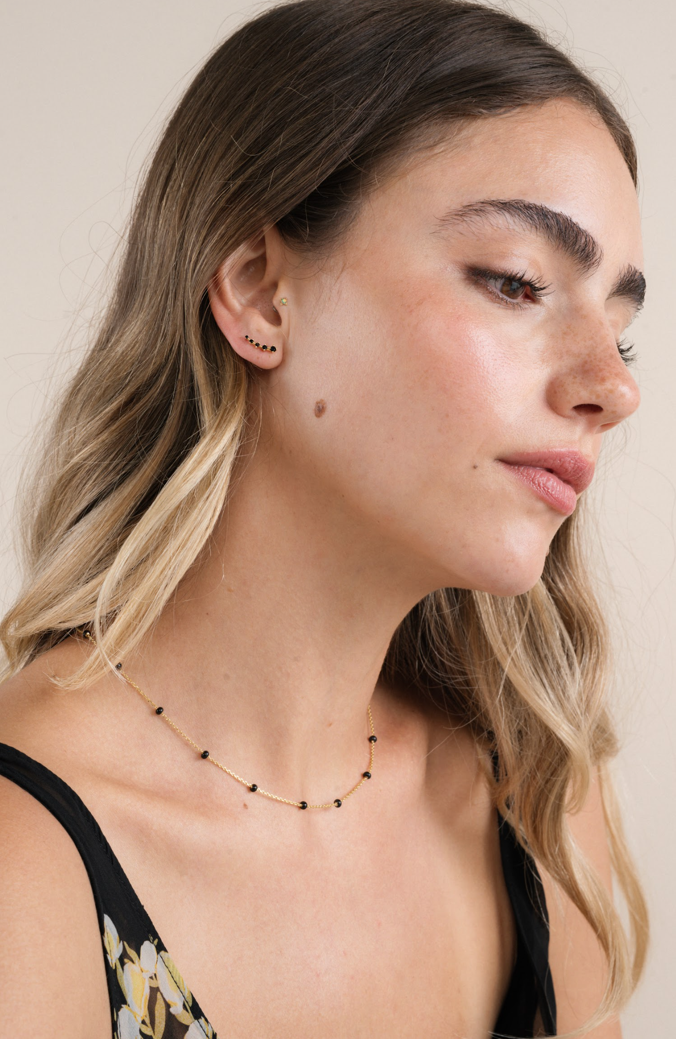 Crawler - Black CZ - Gold Earrings