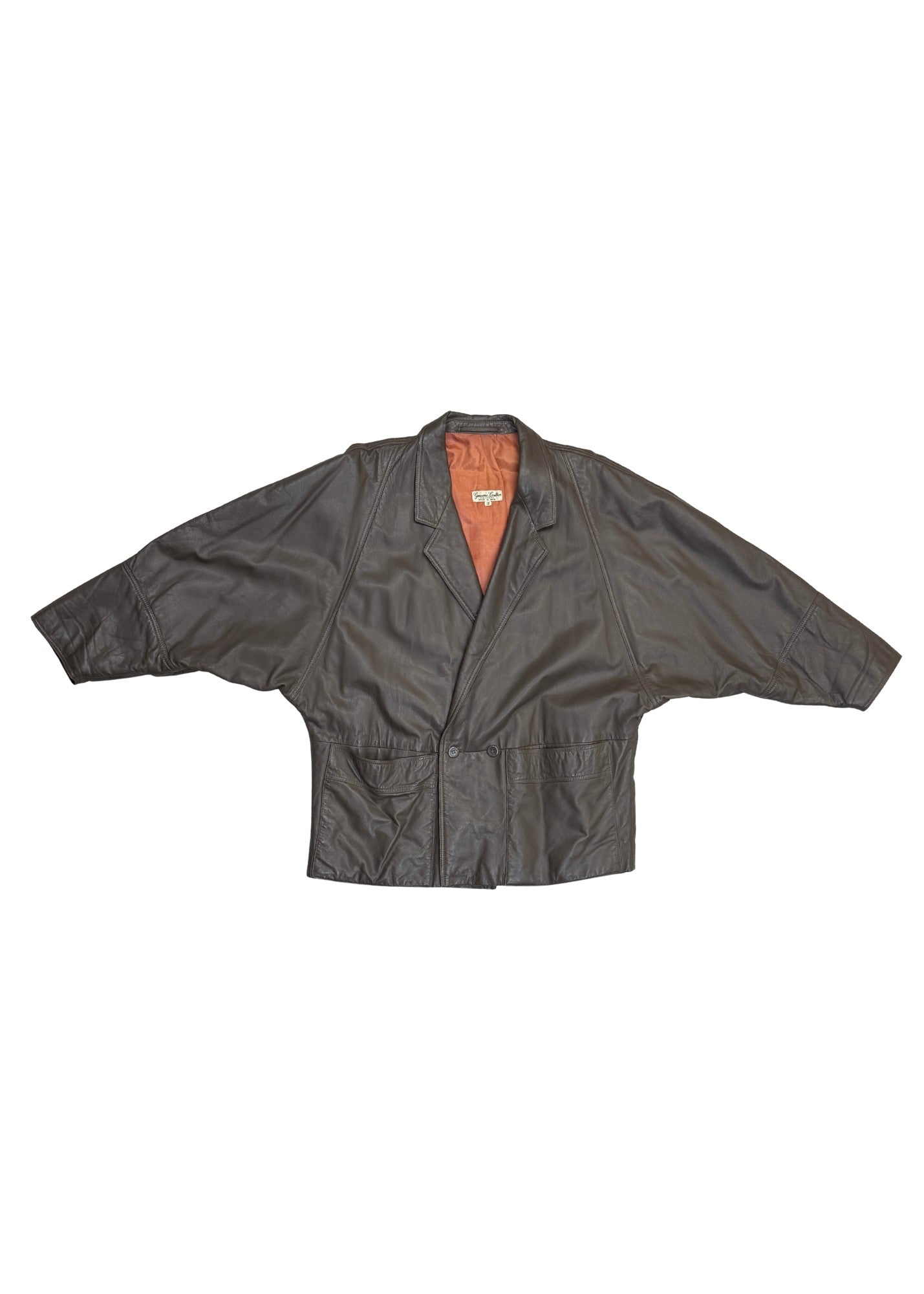 Vintage Brown Leather Drop Shoulder Coat - Size XL