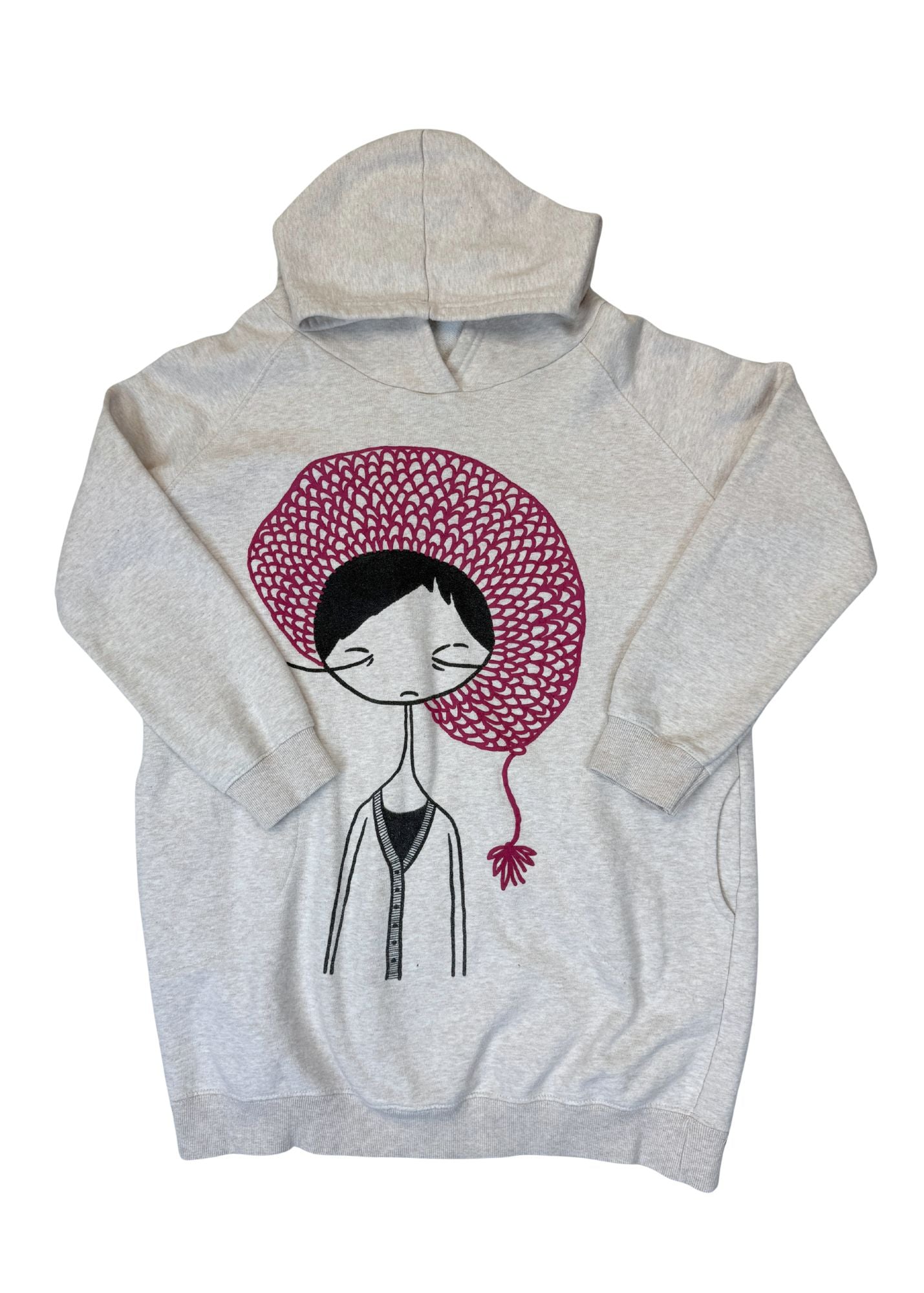 Pre-loved White Balance Oatmeal Graphic Pocketed Hoodie Dress - Size O/S