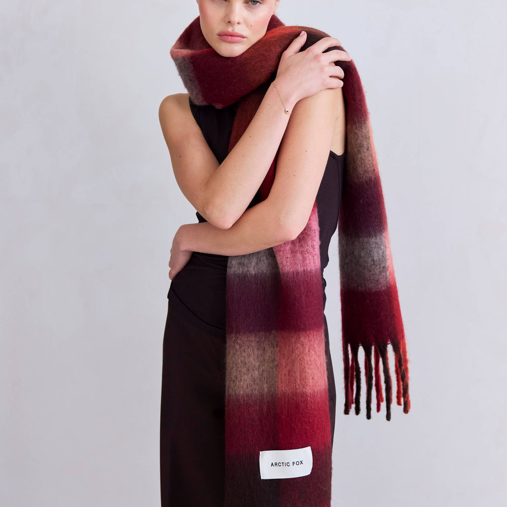 
                      
                        The Reykjavik Scarf - 100% Recycled - Burgundy check
                      
                    