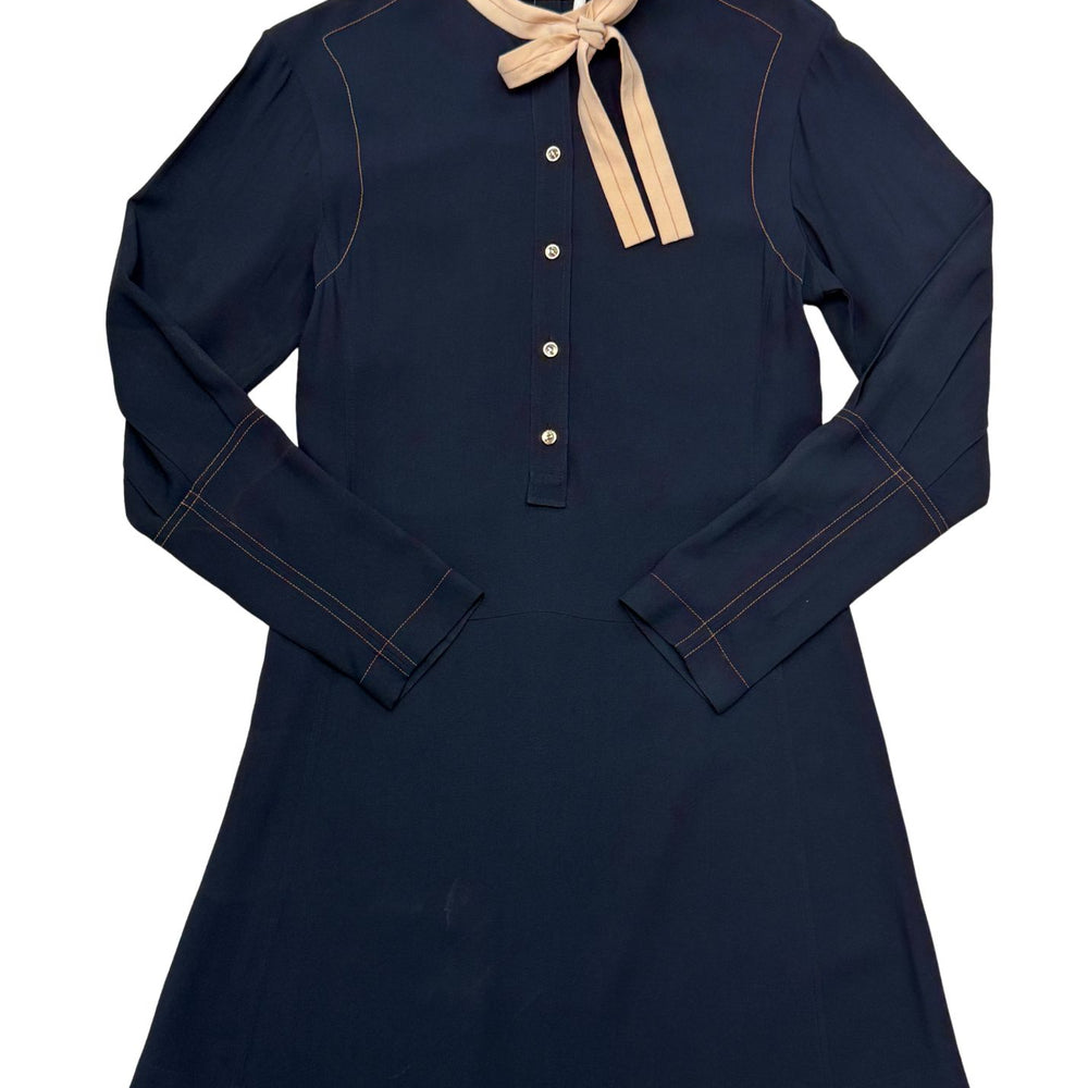 Pre-loved Chloe Navy/Pink Silk Quarter Button Long Sleeves Mini Dress - Size S