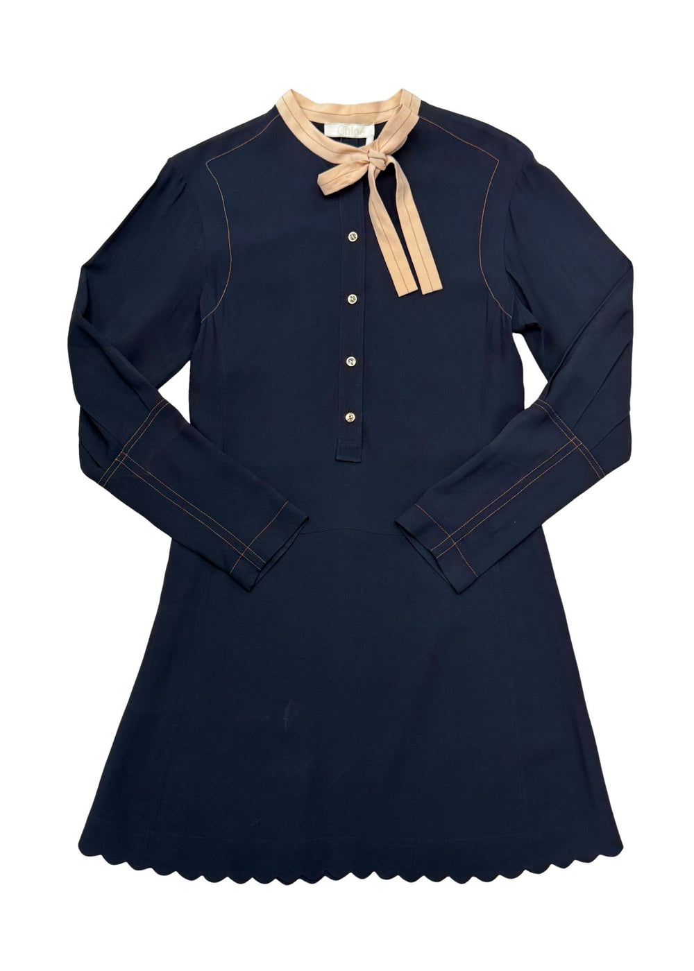 Pre-loved Chloe Navy/Pink Silk Quarter Button Long Sleeves Mini Dress - Size S