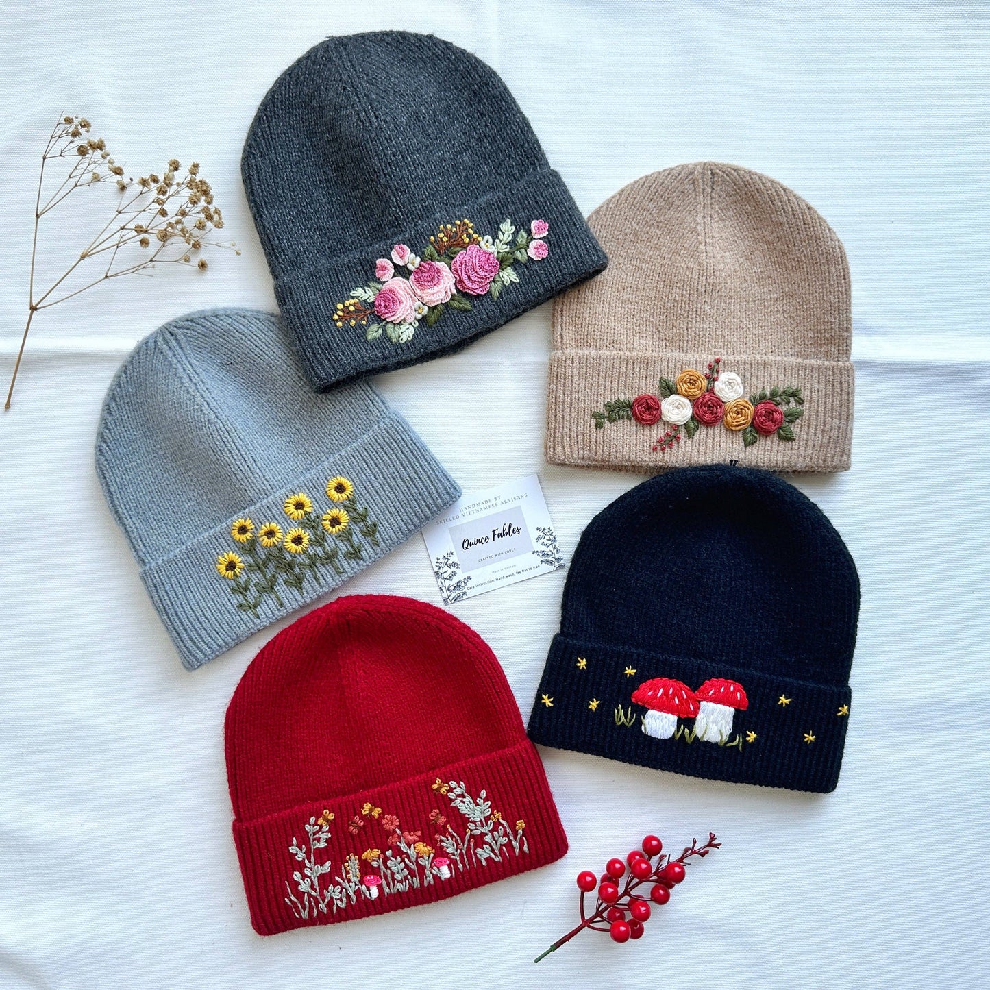 Hand-Embroidered Beanie