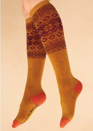 Fair Isle Star Boot Socks - Mustard/Damson