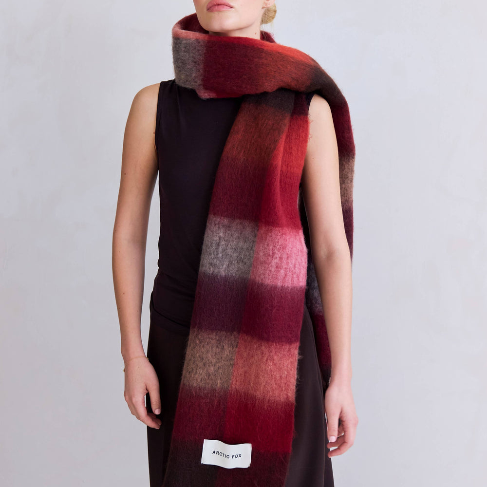 The Reykjavik Scarf - 100% Recycled - Burgundy check