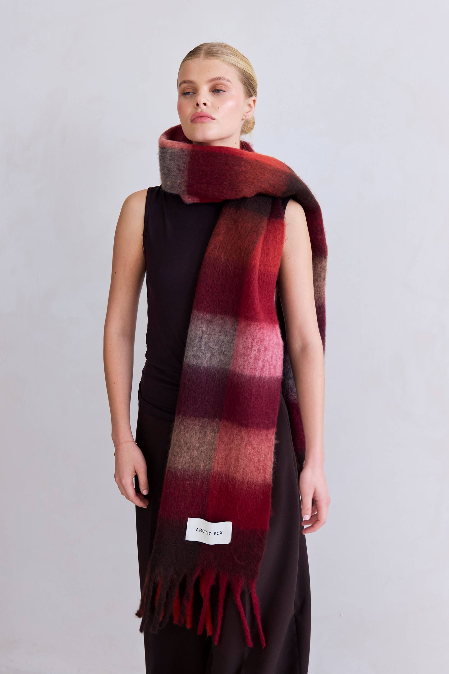 The Reykjavik Scarf - 100% Recycled - Burgundy check