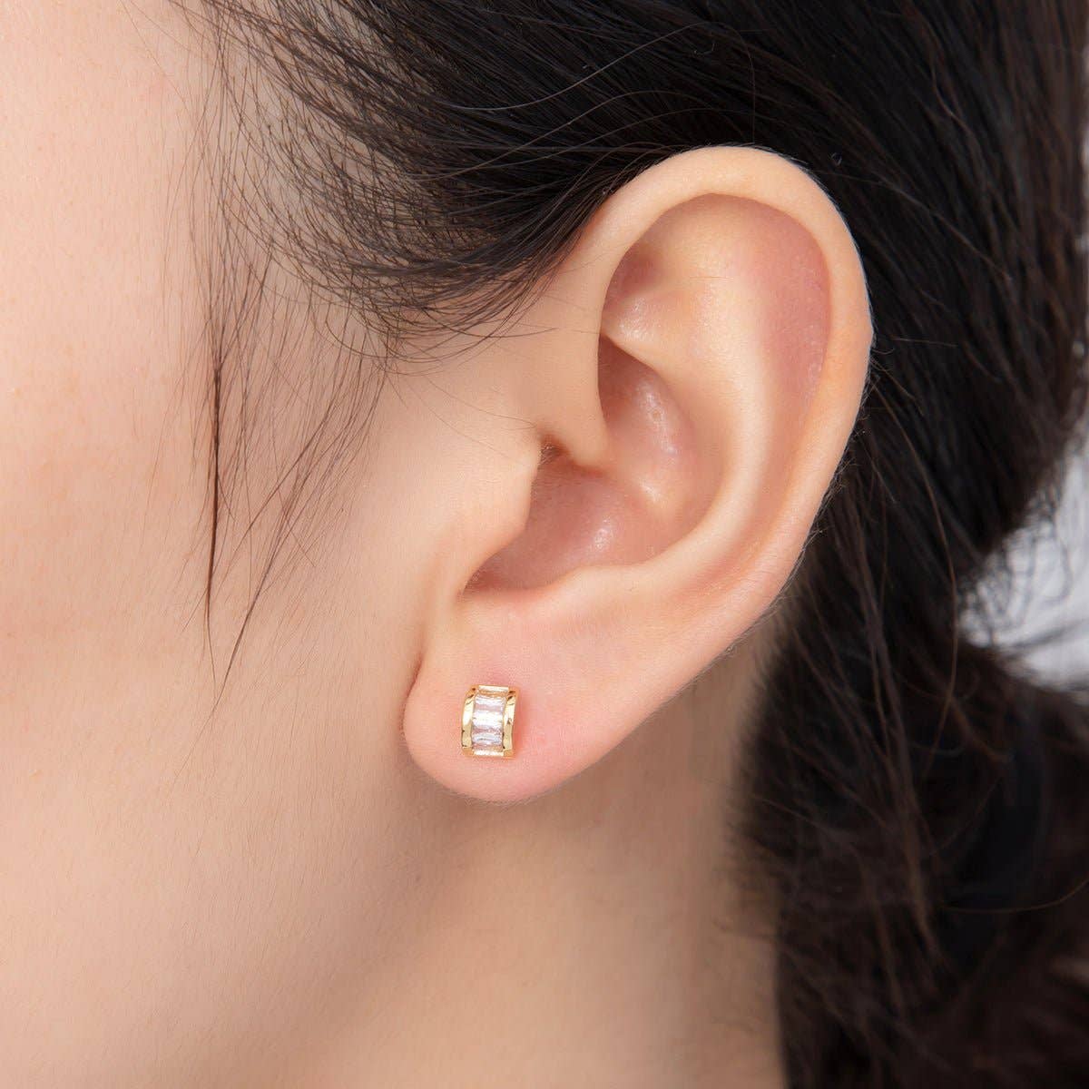 18K Gold Filled Clear Baguette Cube CZ Box Stud Earrings