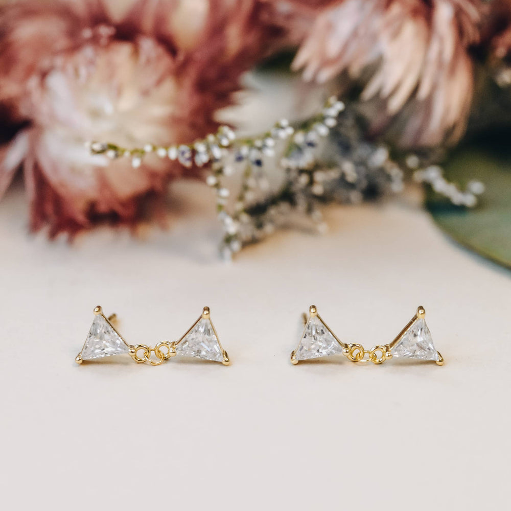 Dual Triangle Drop - Gold Earrings