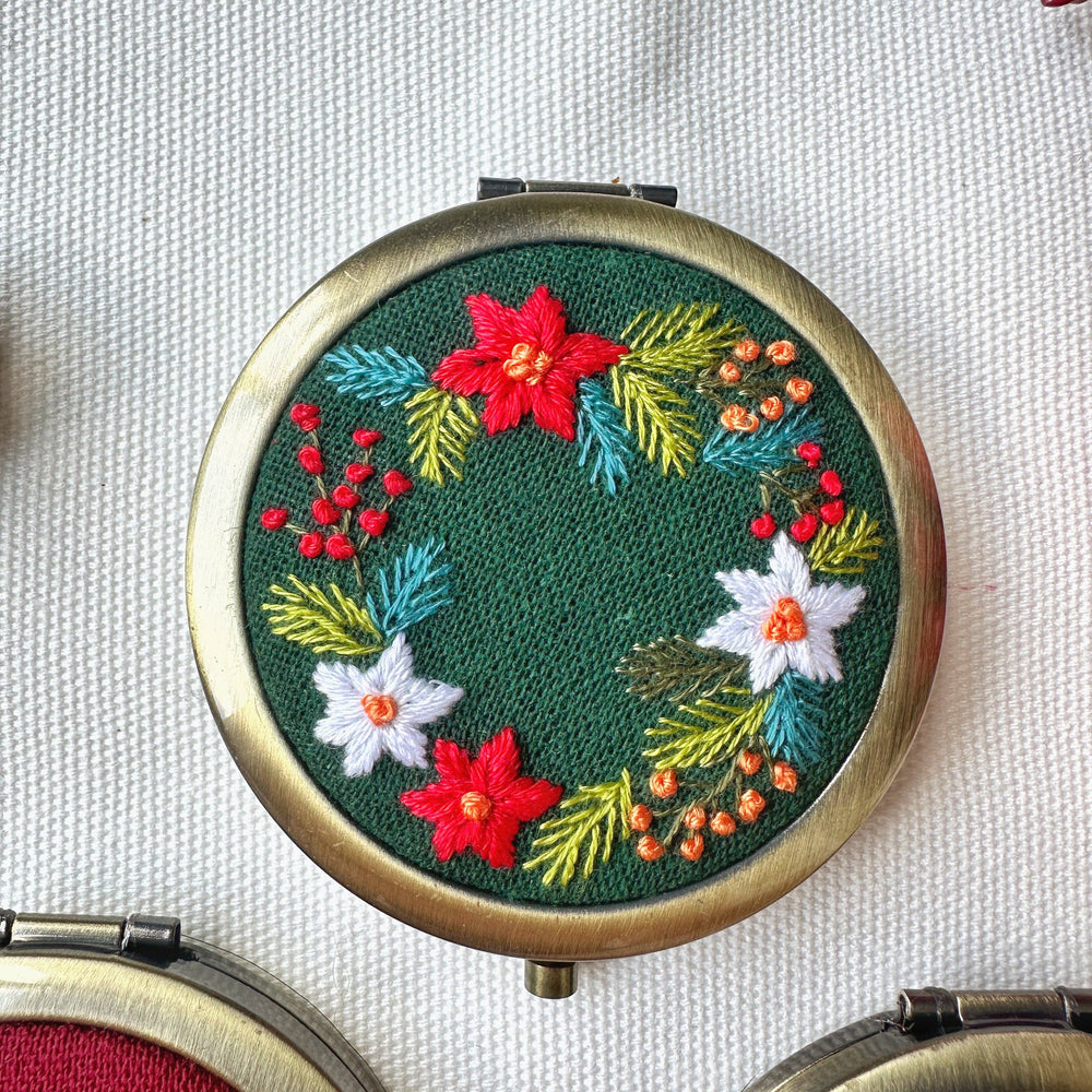 Floral Embroidered Compact Mirror - Christmas Collection