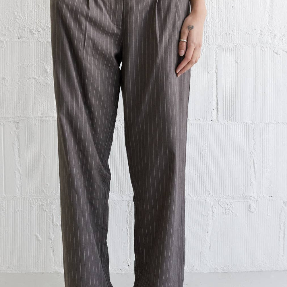 The Frances Striped Straight Leg Linen Trousers