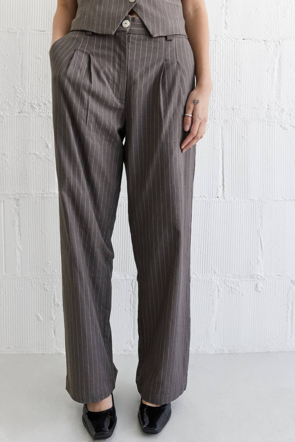 The Frances Striped Straight Leg Linen Trousers