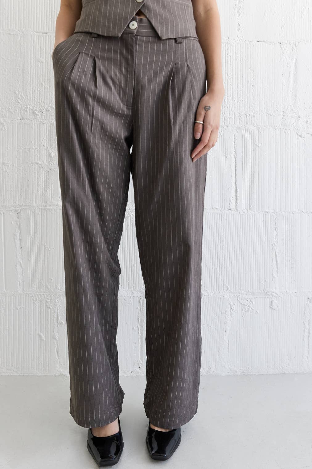 The Frances Striped Straight Leg Linen Trousers