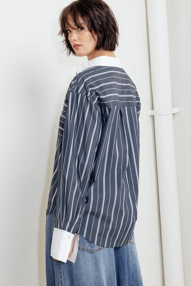 
                      
                        Anne Charcoal Striped Woven Top
                      
                    