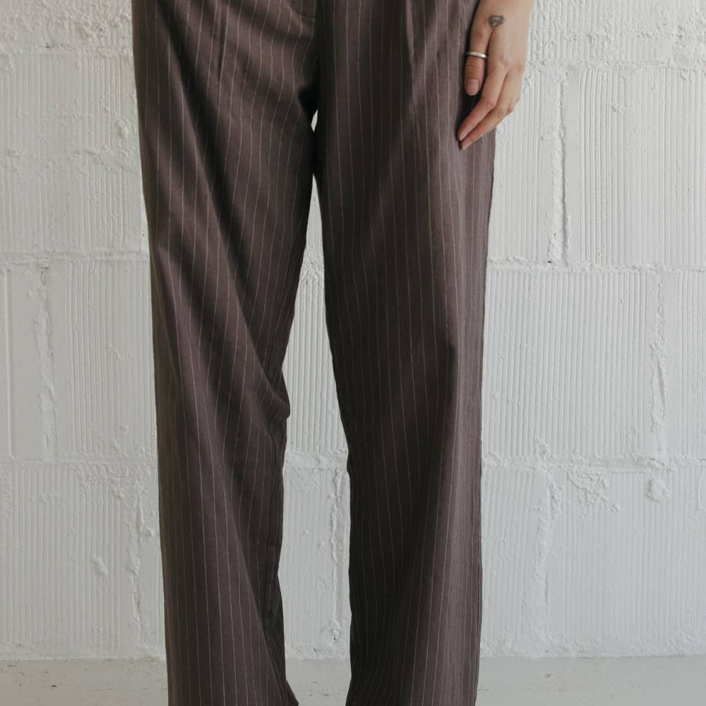 
                      
                        The Frances Striped Straight Leg Linen Trousers
                      
                    