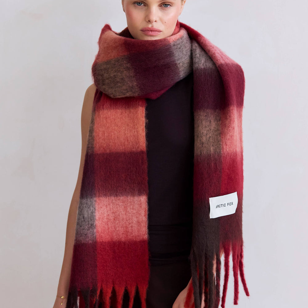
                      
                        The Reykjavik Scarf - 100% Recycled - Burgundy check
                      
                    