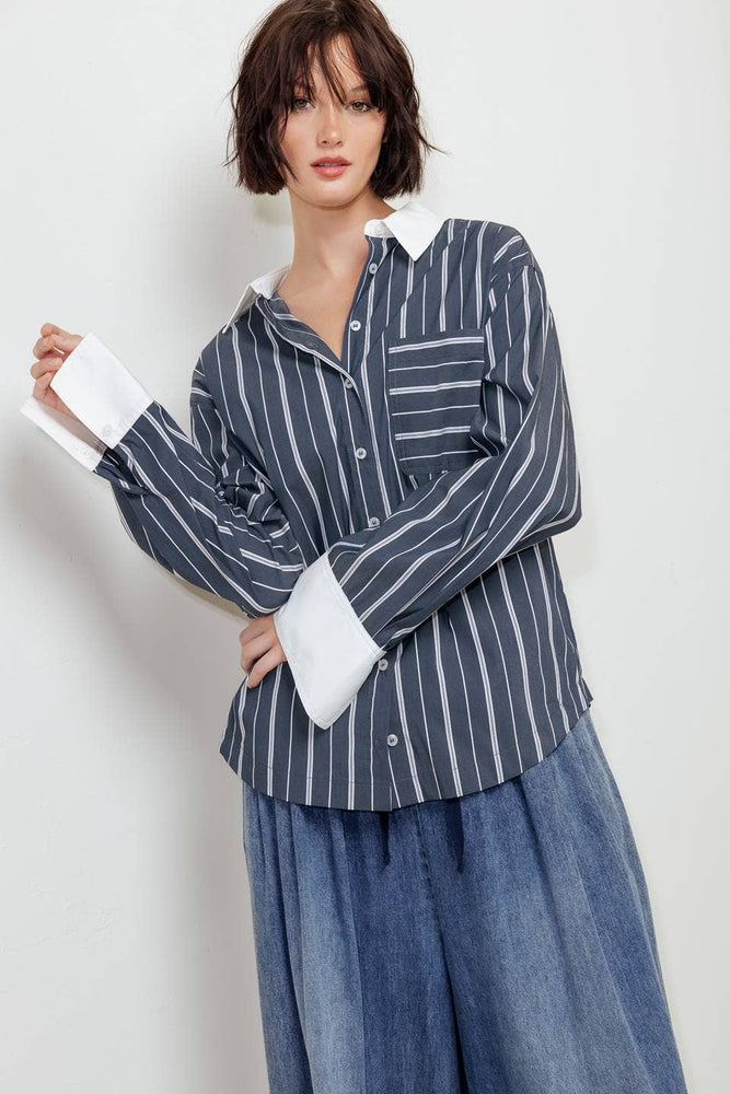 Anne Charcoal Striped Woven Top