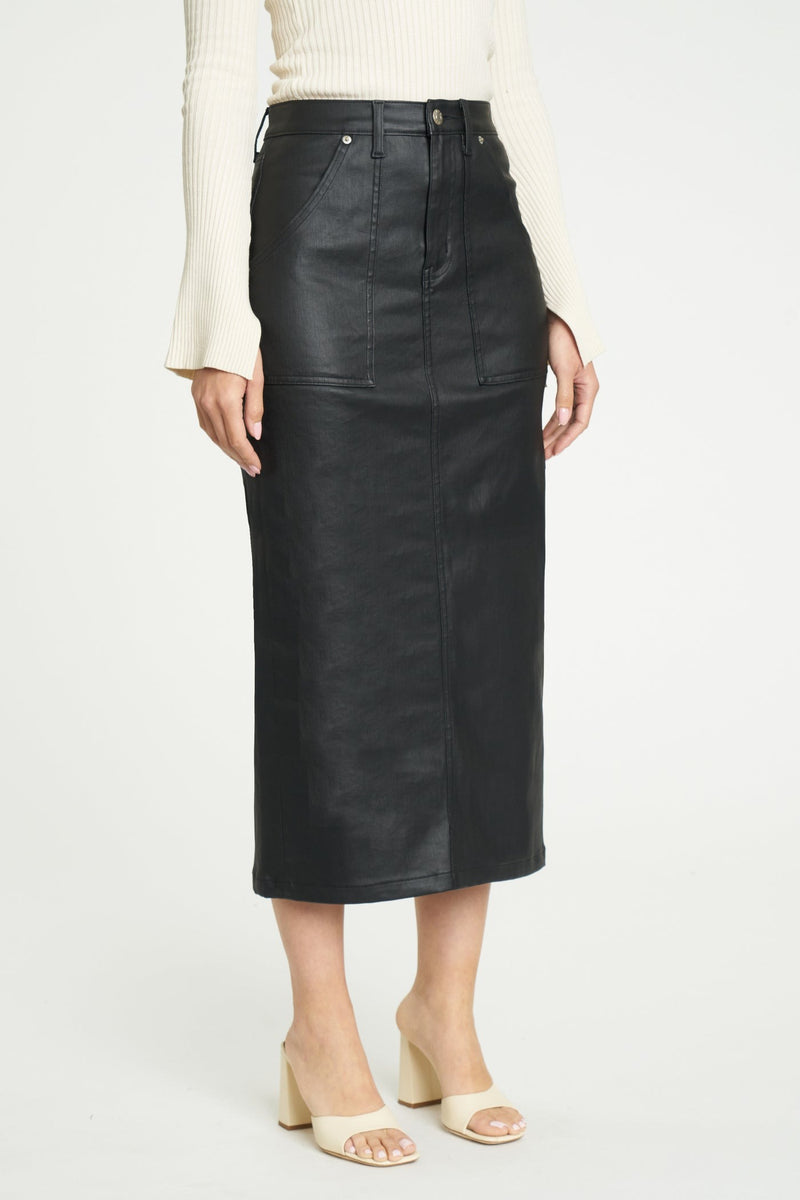 Sweetheart Denim Skirt in Coated Asphalt