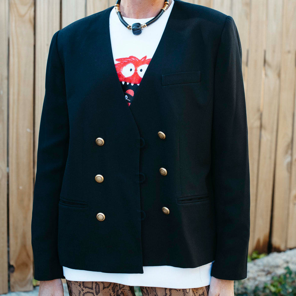 
                      
                        Vintage Chaus Black Jacket with Gold Buttons, Size 14
                      
                    