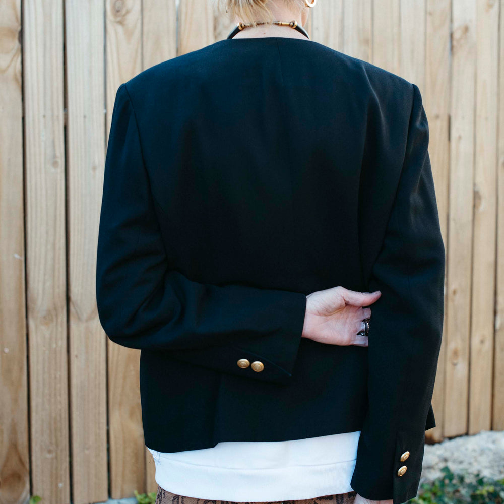 
                      
                        Vintage Chaus Black Jacket with Gold Buttons, Size 14
                      
                    