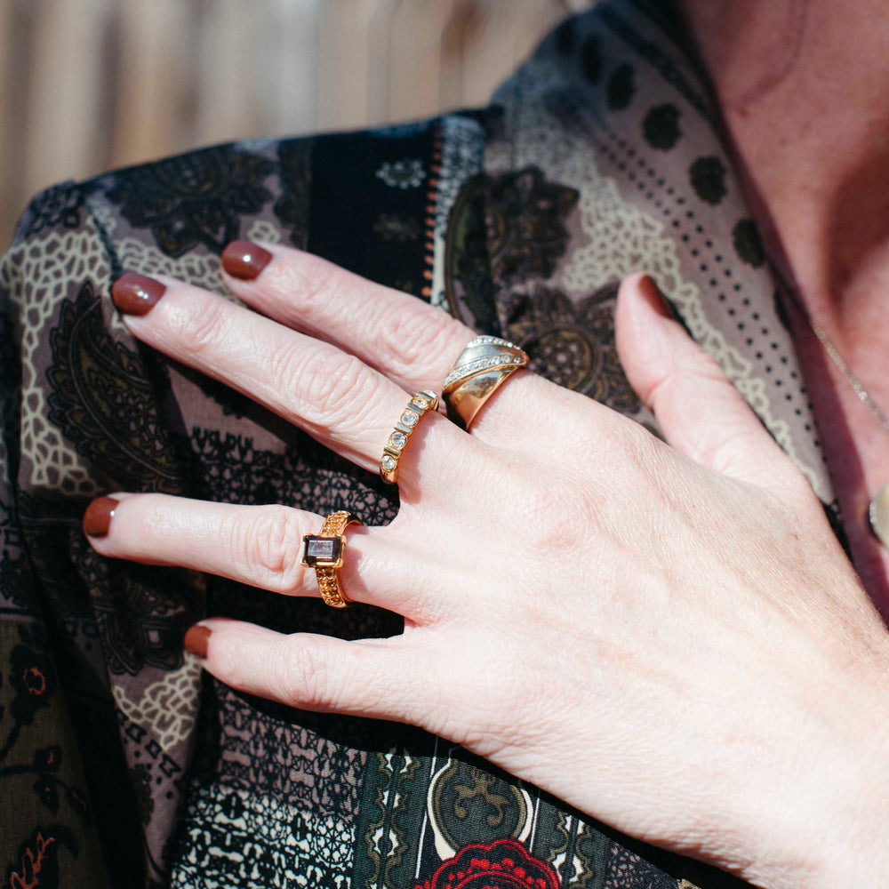 Vintage Golden Swarovski Smoky Quartz Statement Ring – Size 6