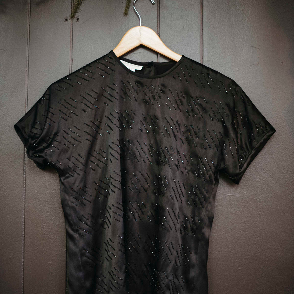 
                      
                        Vintage Jones New York Silk Sequined Black Blouse - Size S
                      
                    