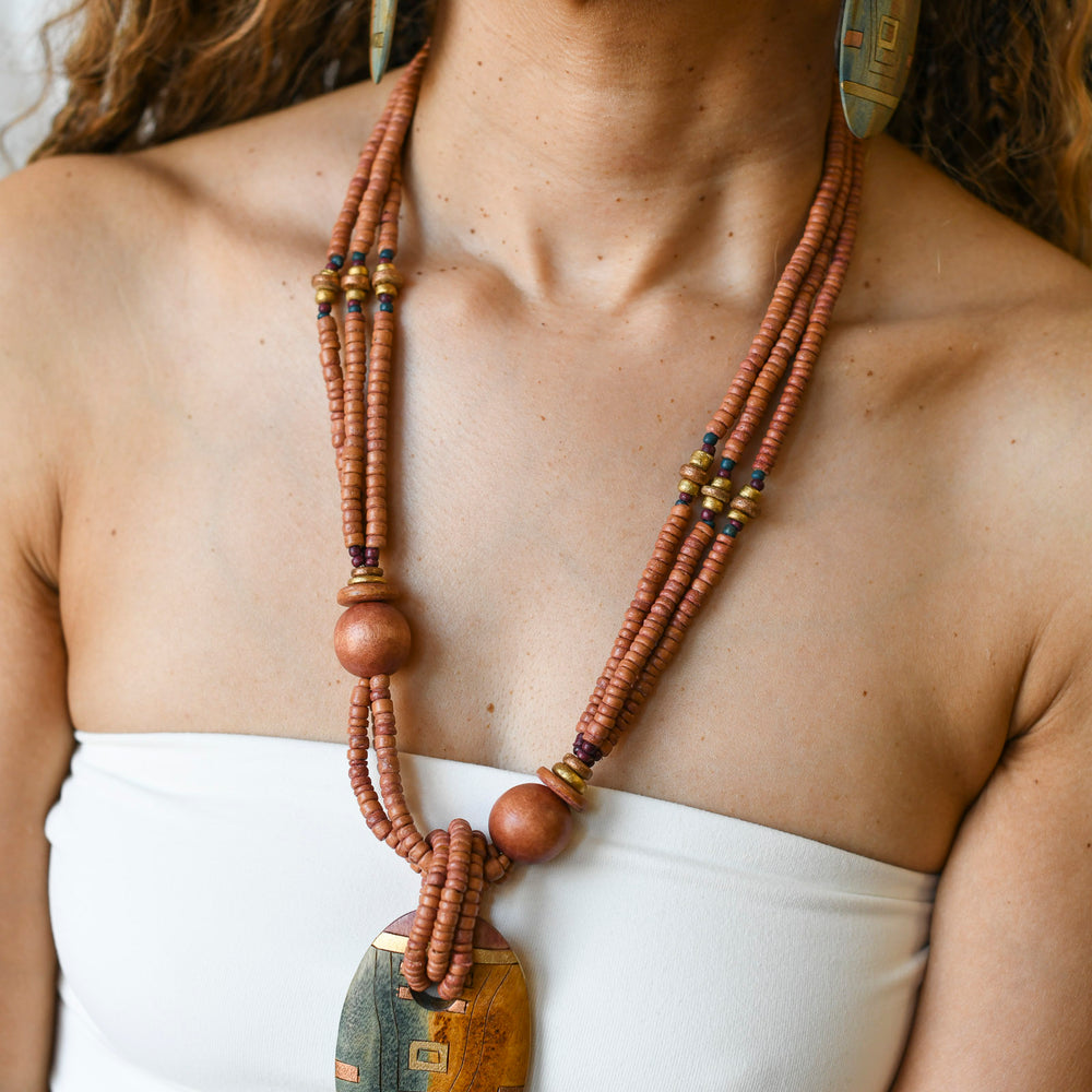 
                      
                        Vintage Large Wood Medallion Boho Necklace
                      
                    