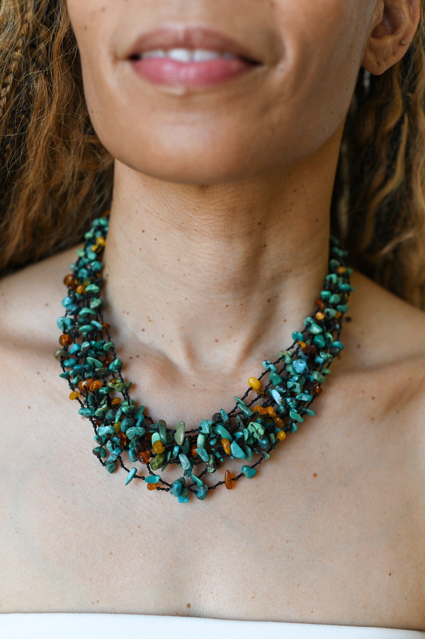 Vintage Turquoise & Amber Bib Necklace