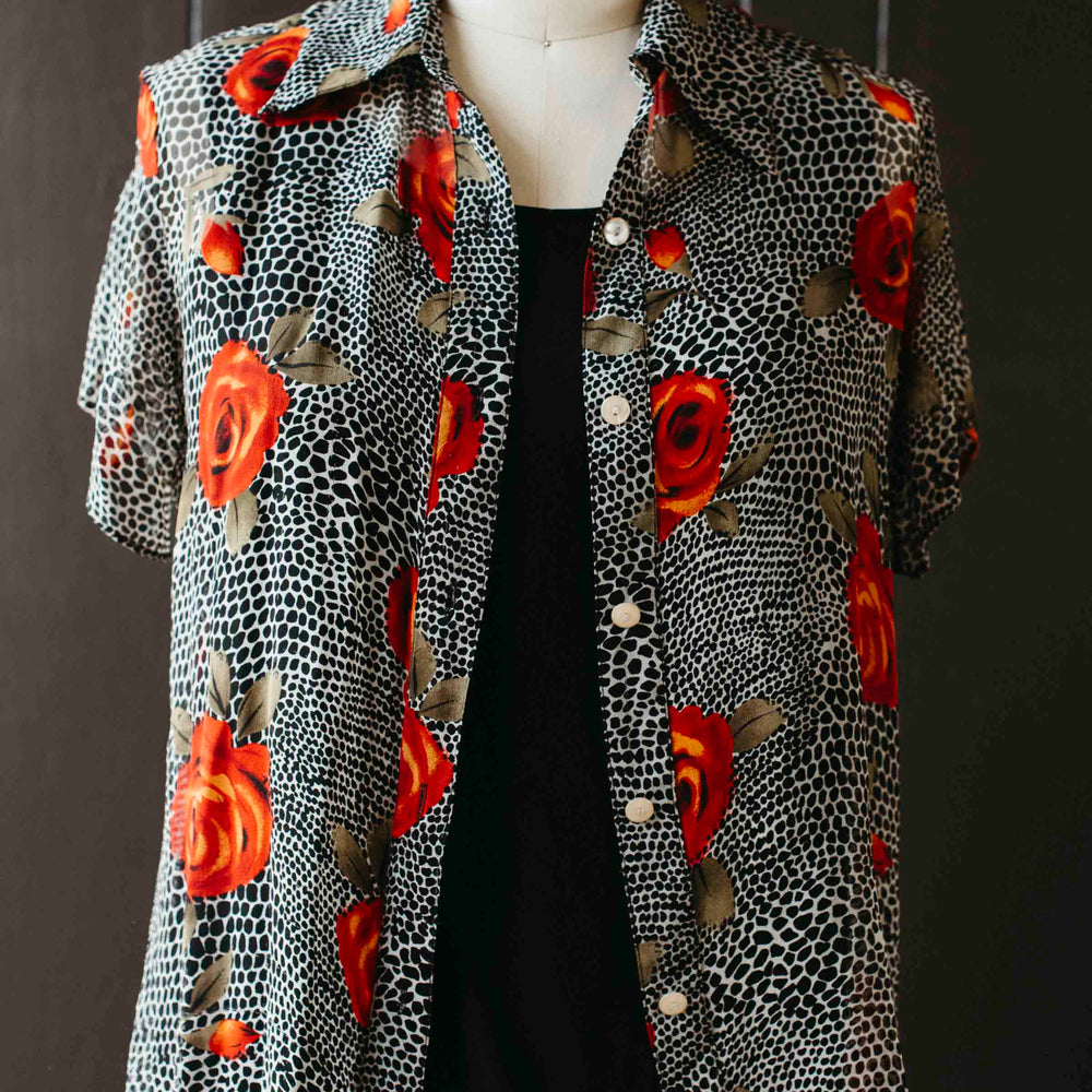 Pre-loved Sheer Twofer Rose Blouse - Size M