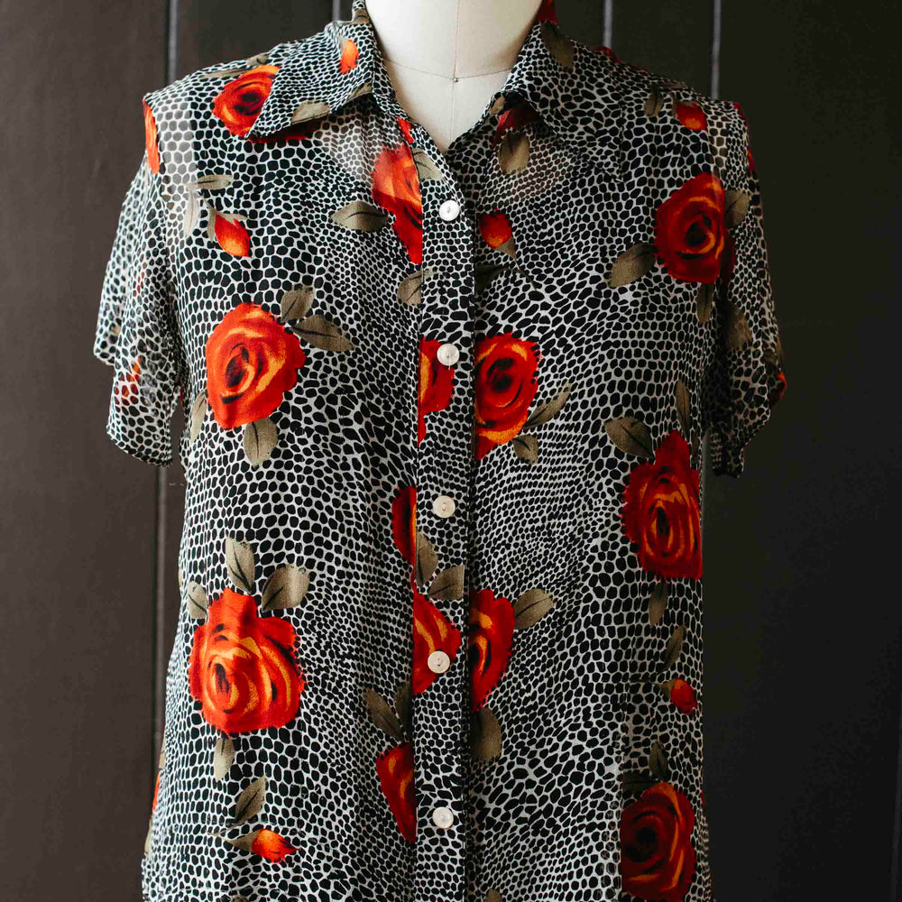 Pre-loved Sheer Twofer Rose Blouse - Size M