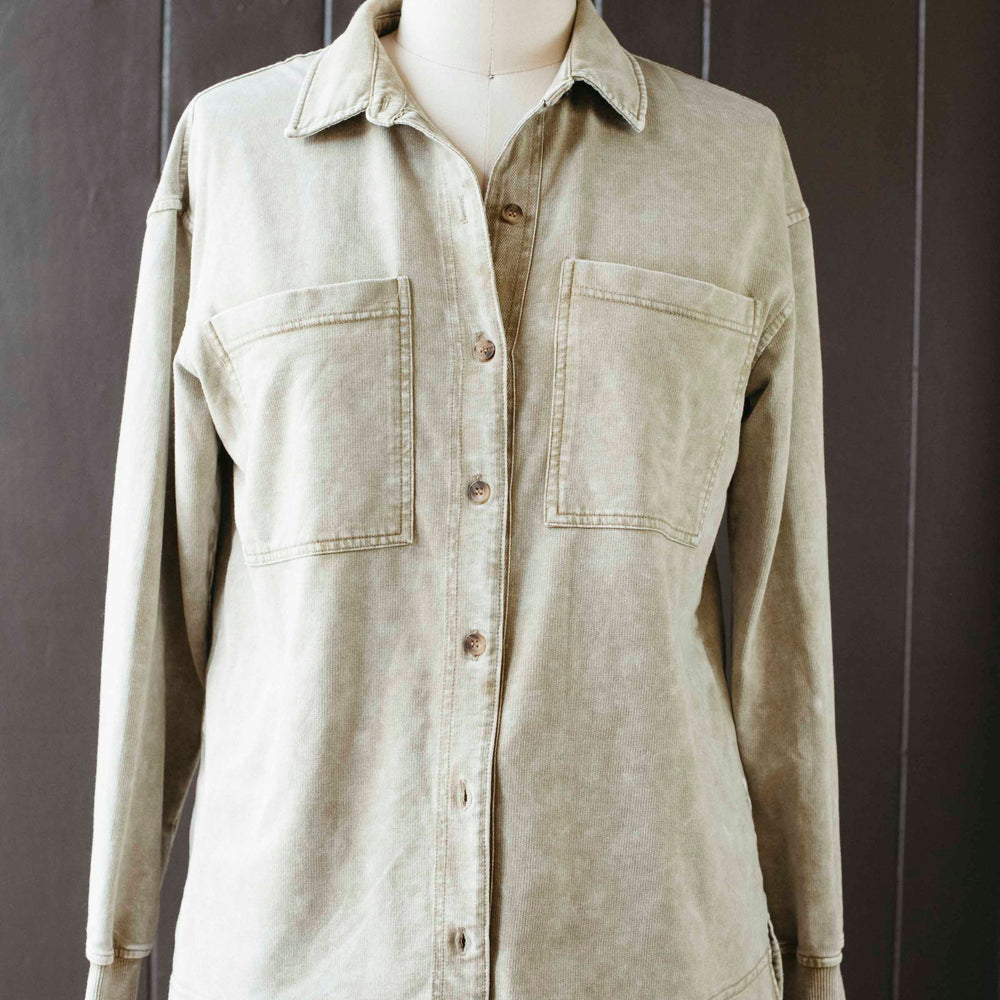 Pre-loved Acid Wash Olive Shacket - Size M