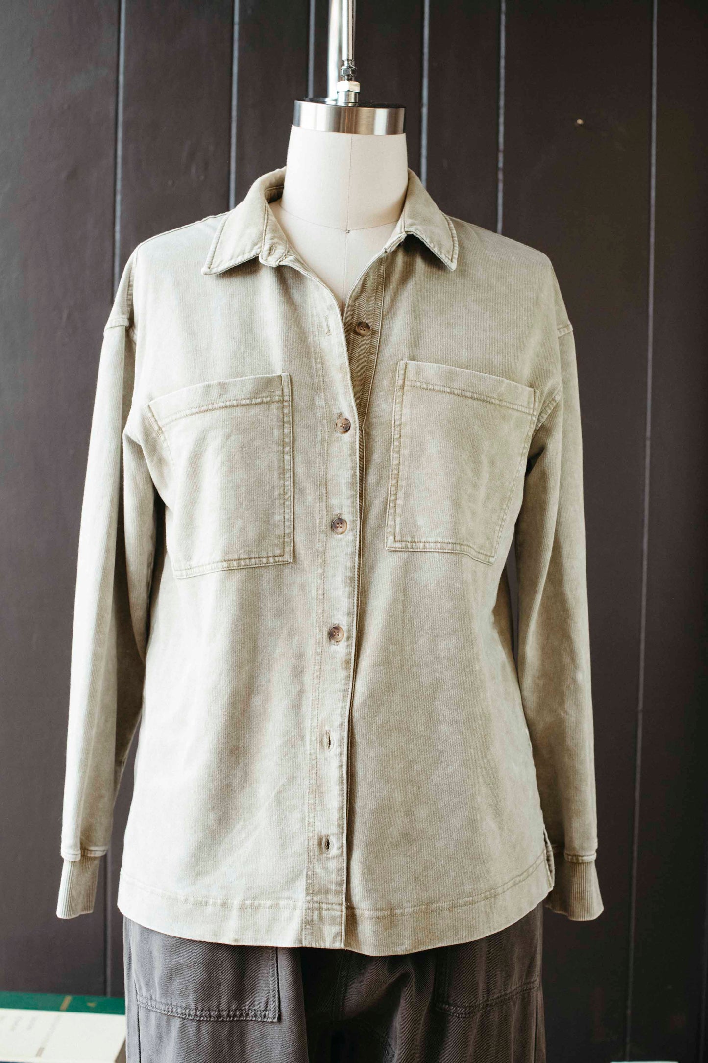 Pre-loved Acid Wash Olive Shacket - Size M