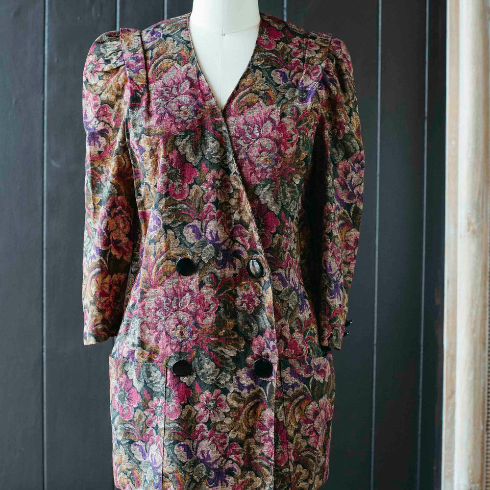 Vintage Floral Print Double Breasted Blazer - Size S