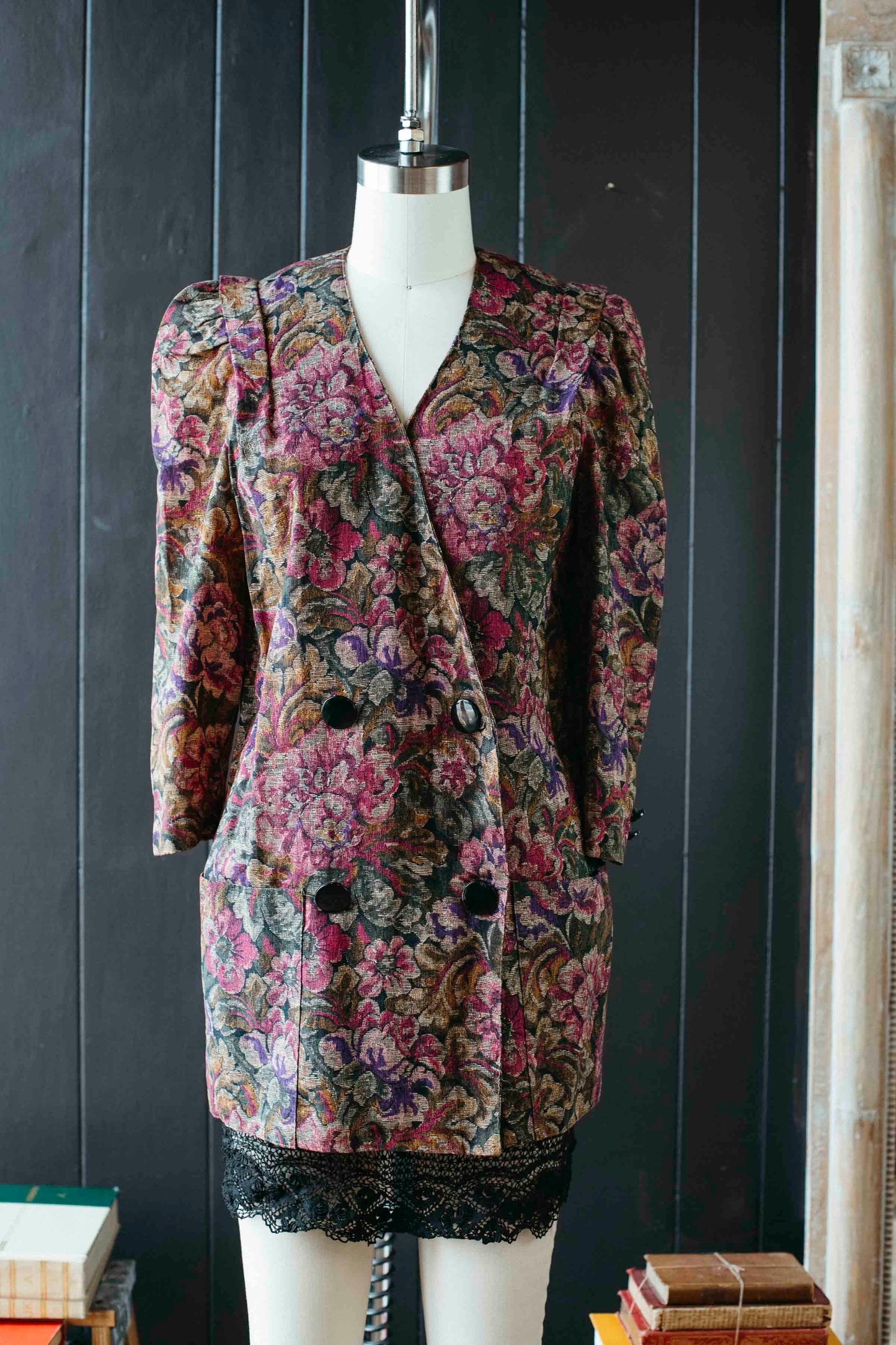 Vintage Floral Print Double Breasted Blazer - Size S