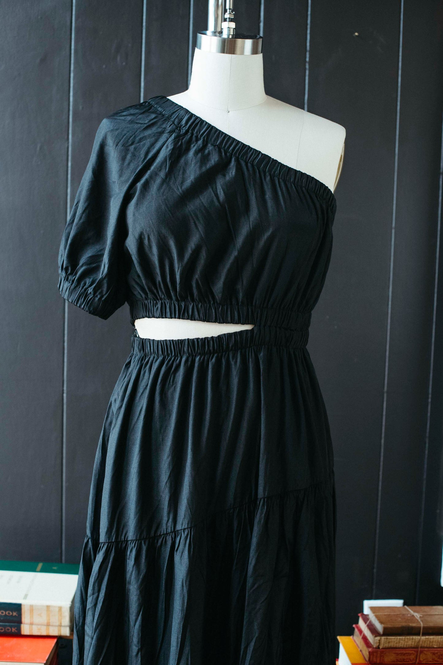 Pre-loved Black Maxi One Shoulder Peephole Dress - Size S