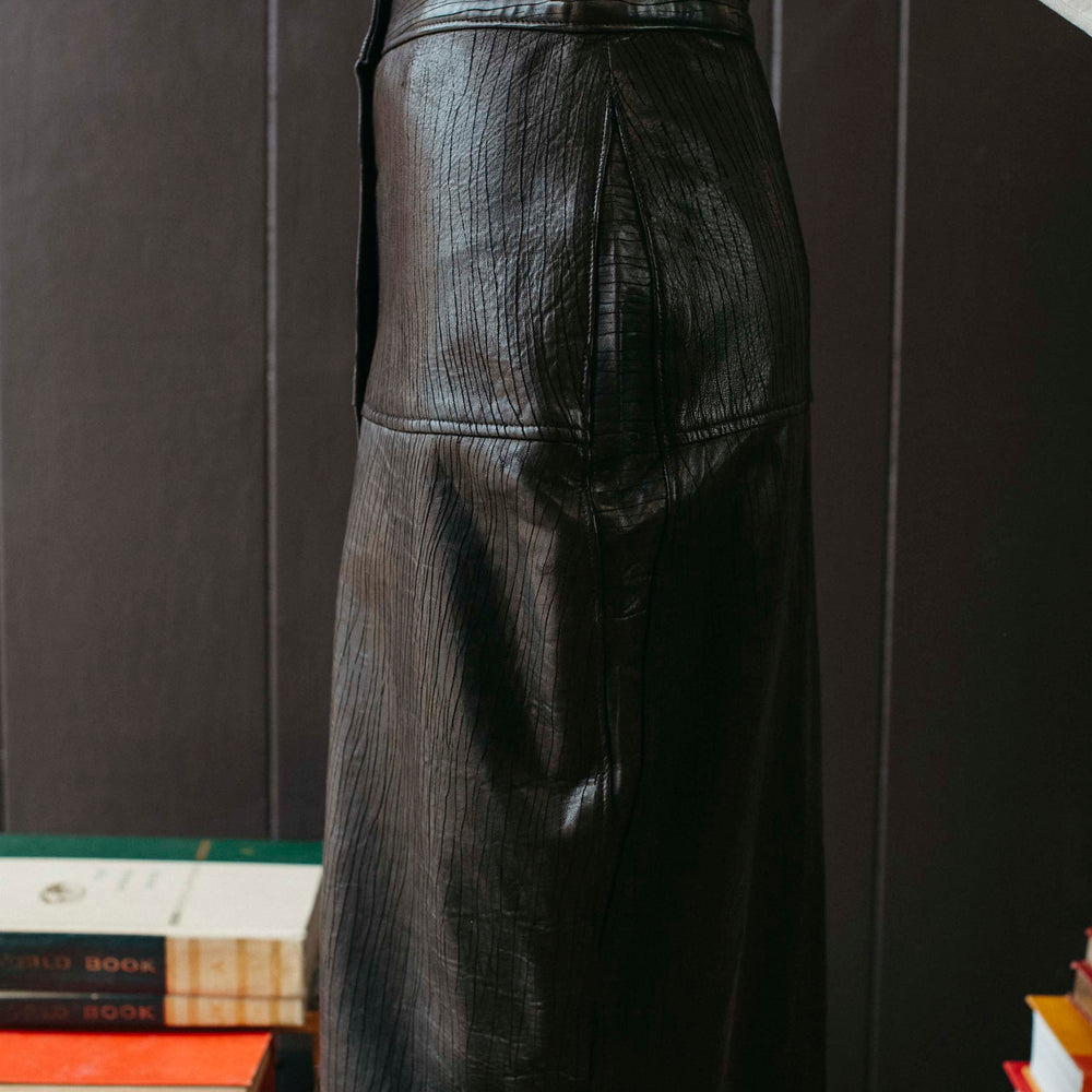 Vintage Black Leather Snap Front Pencil Skirt - Size S