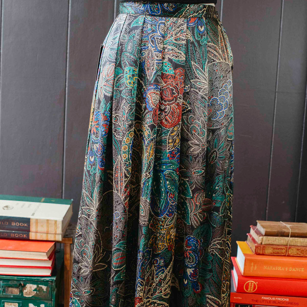 Pre-loved Shiny Paisley Pleated Midi Skirt - Size XS