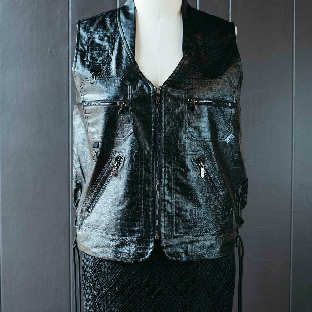 Pre-loved Faux Alligator Moto Vest - Size L