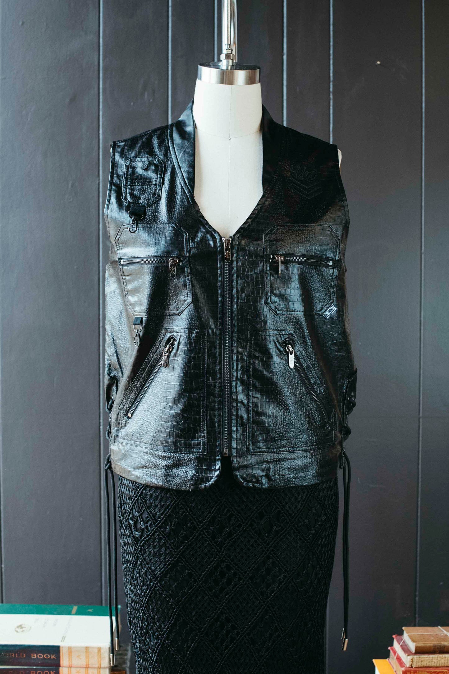 Pre-loved Faux Alligator Moto Vest - Size L