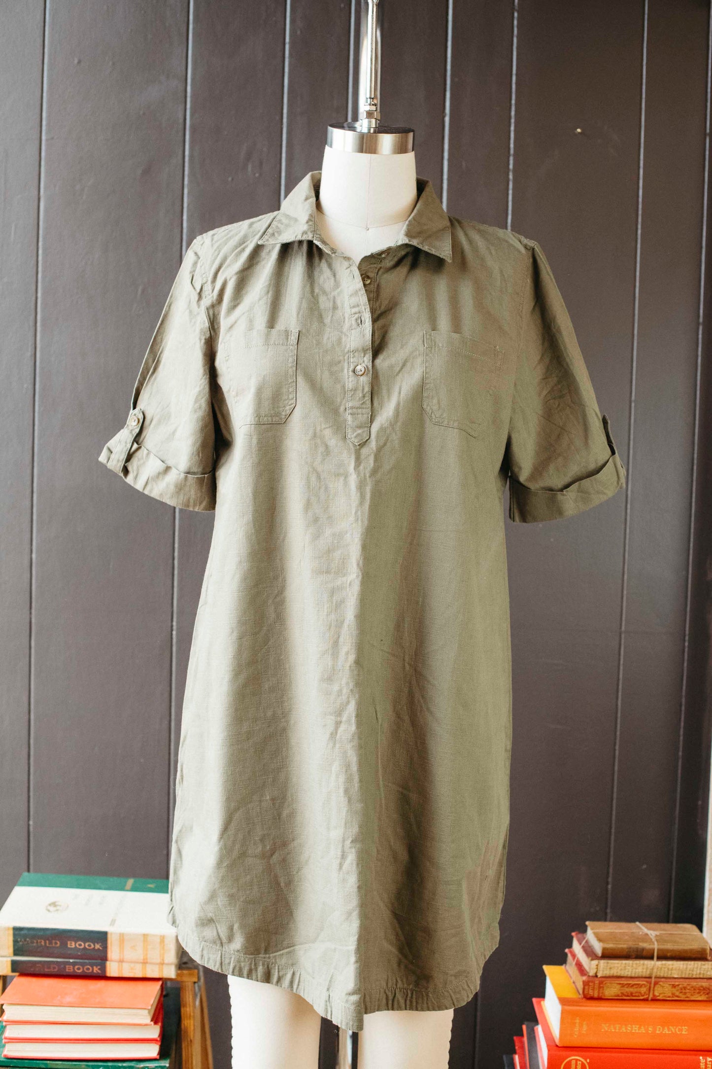 Pre-loved Olive Green Shirt Dress - Size L