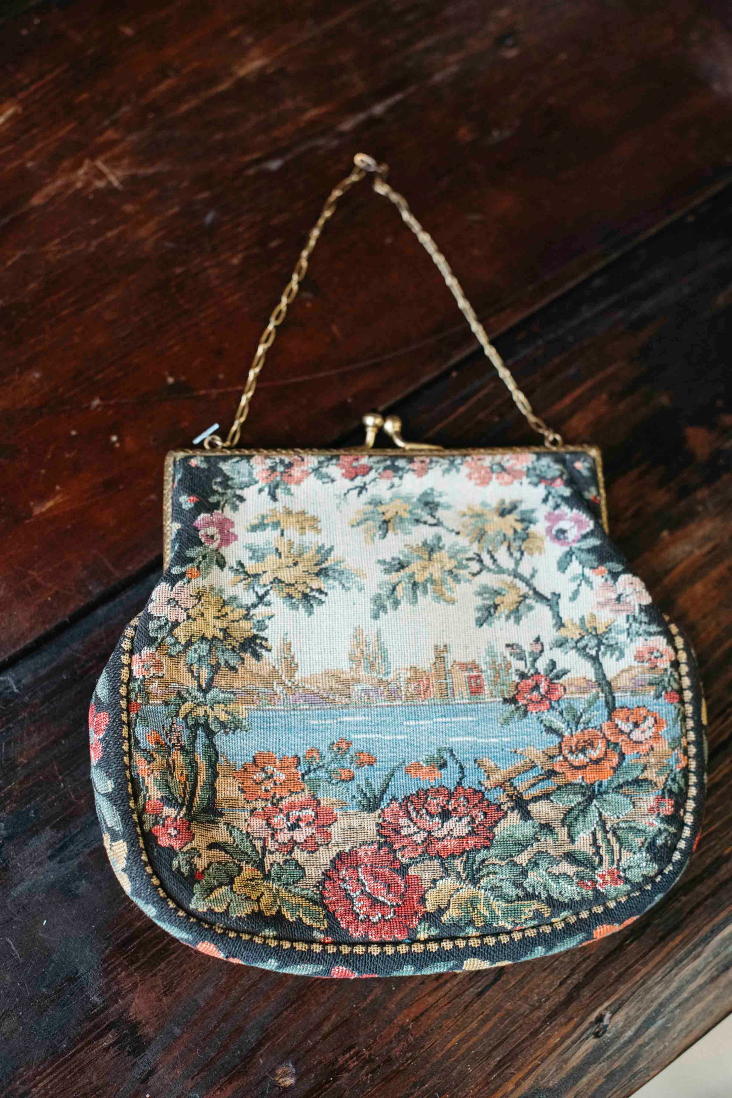 Vintage Garden Floral Kiss Lock Purse