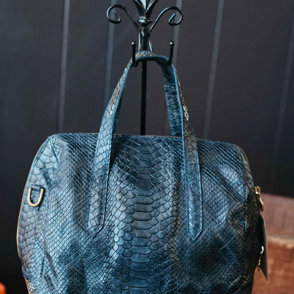 Pre-loved Luxury Calleen Cordero Navy Snake Embossed Leather Handbag