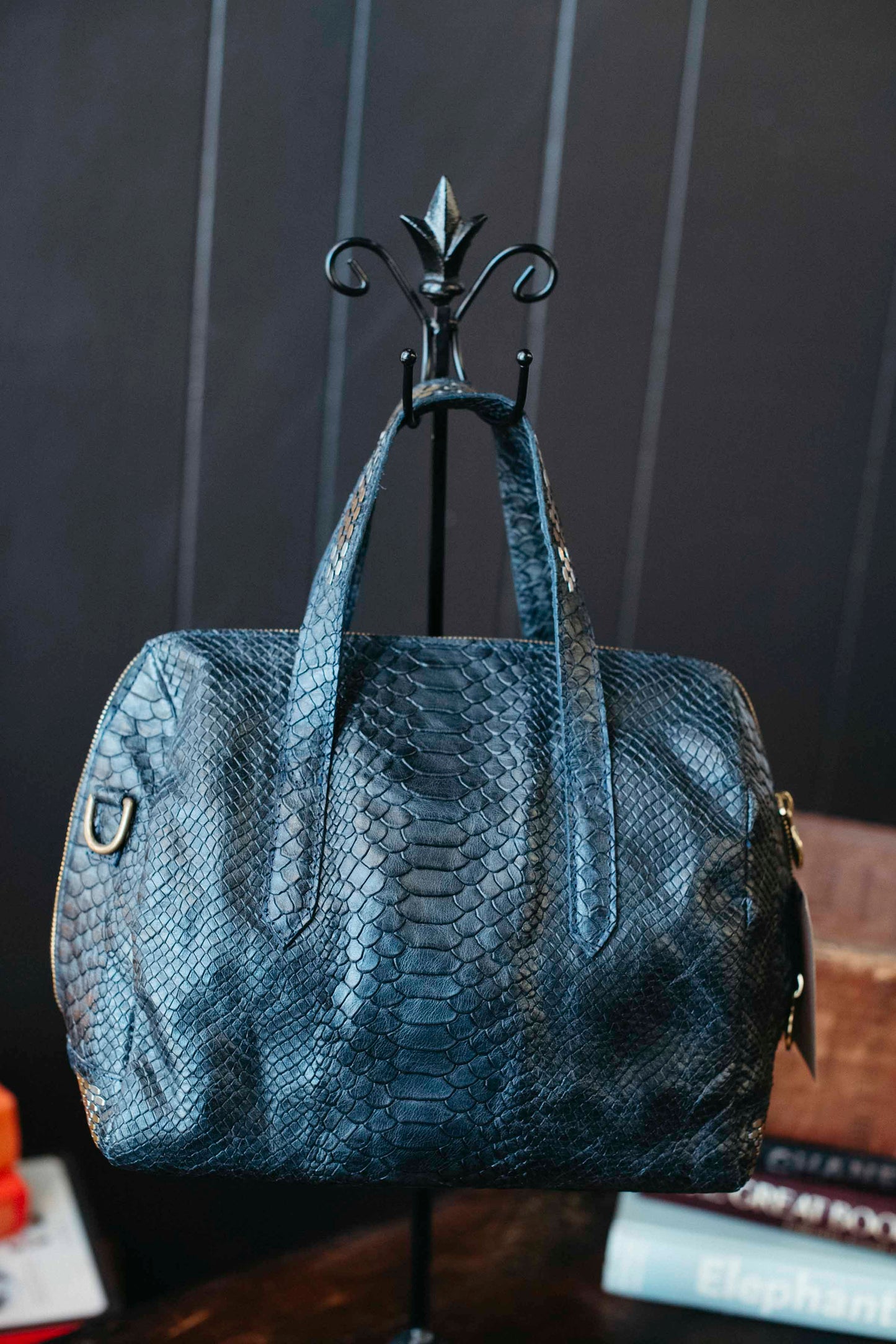Pre-loved Luxury Calleen Cordero Navy Snake Embossed Leather Handbag