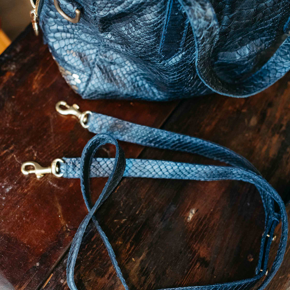Pre-loved Luxury Calleen Cordero Navy Snake Embossed Leather Handbag