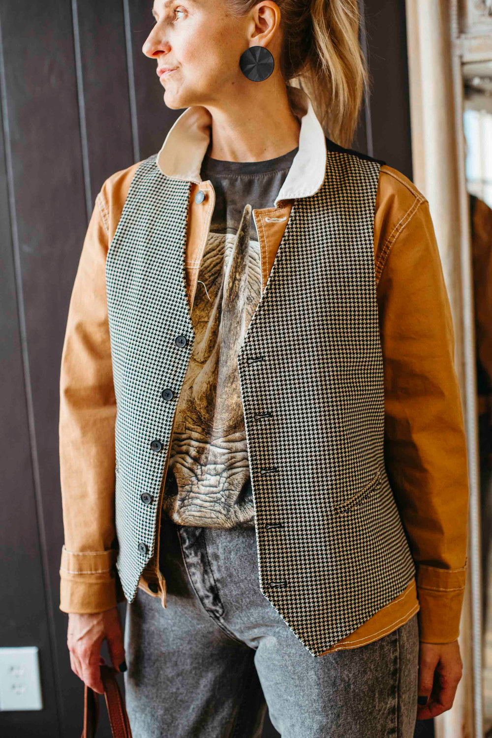 Pre-loved Houndstooth Menswear Vest - Size M