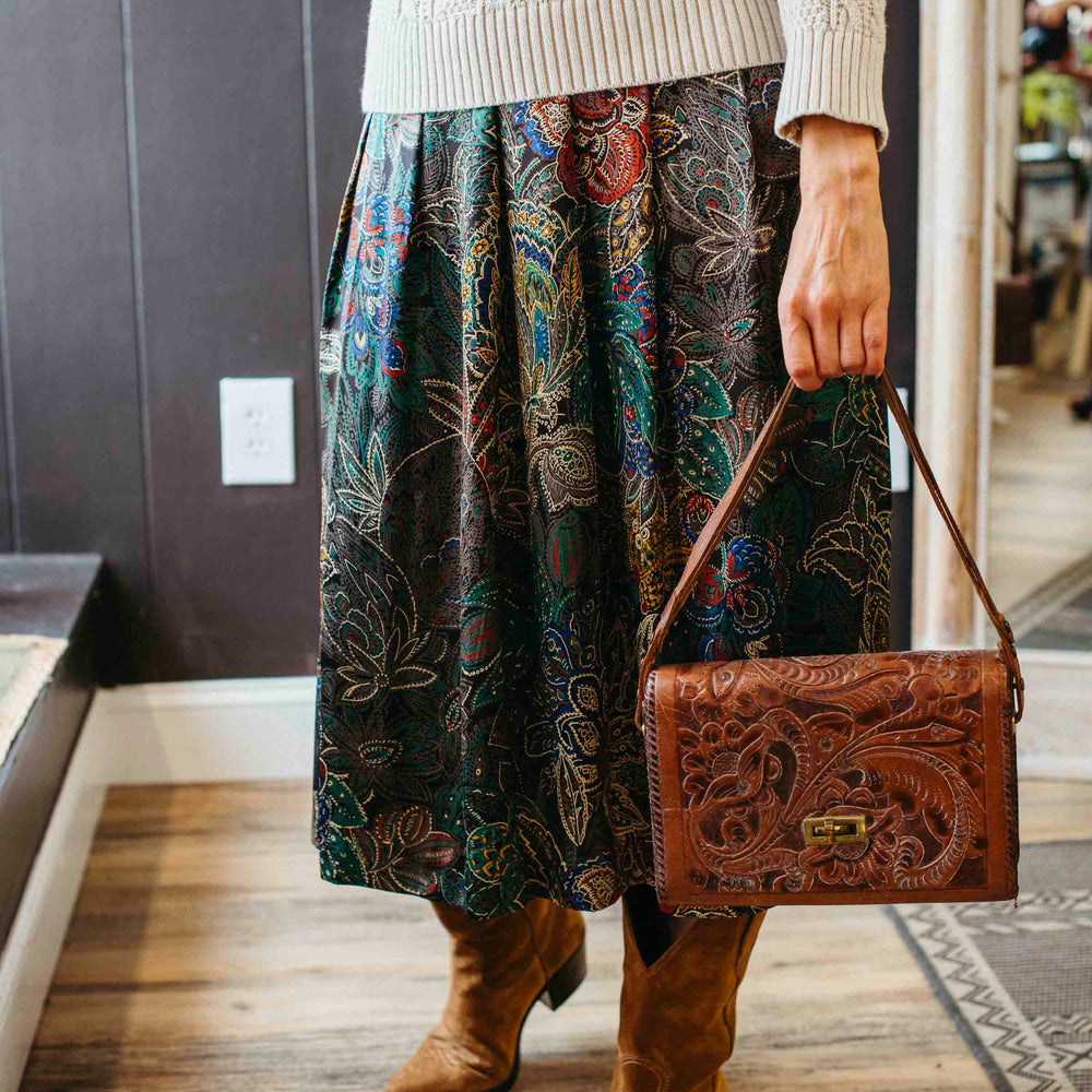 Pre-loved Shiny Paisley Pleated Midi Skirt - Size XS